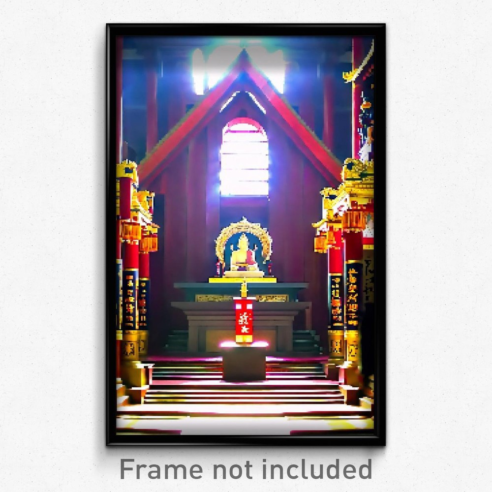 Pixel Art Poster - Prestigious Shrine (8 Bit Psychedelic Video Game Print)