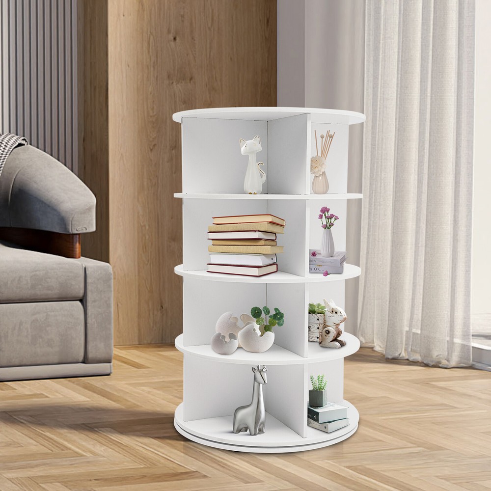 4-Tier White Rotating Shoe Rack Organizer Free Standing Space Saver