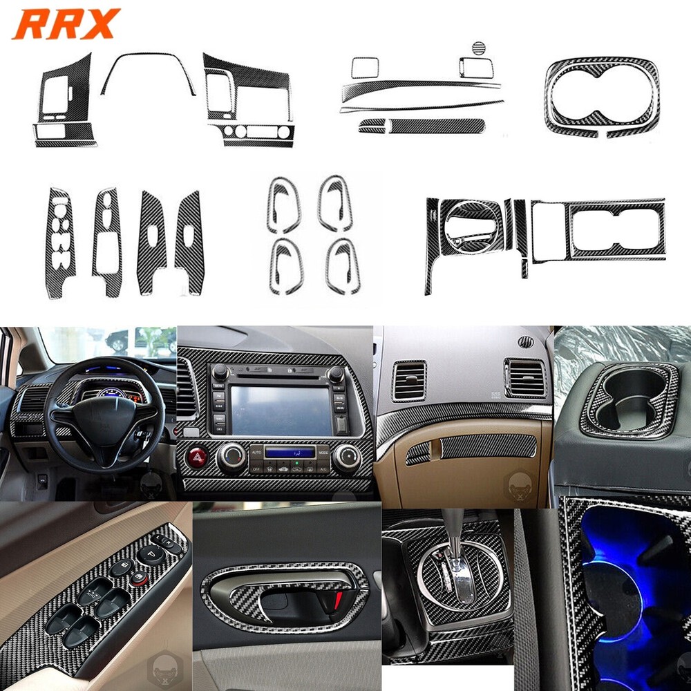 39Pcs Real Carbon Fiber Interior Full Set Cover Trim For Honda Civic 8th 2006-11