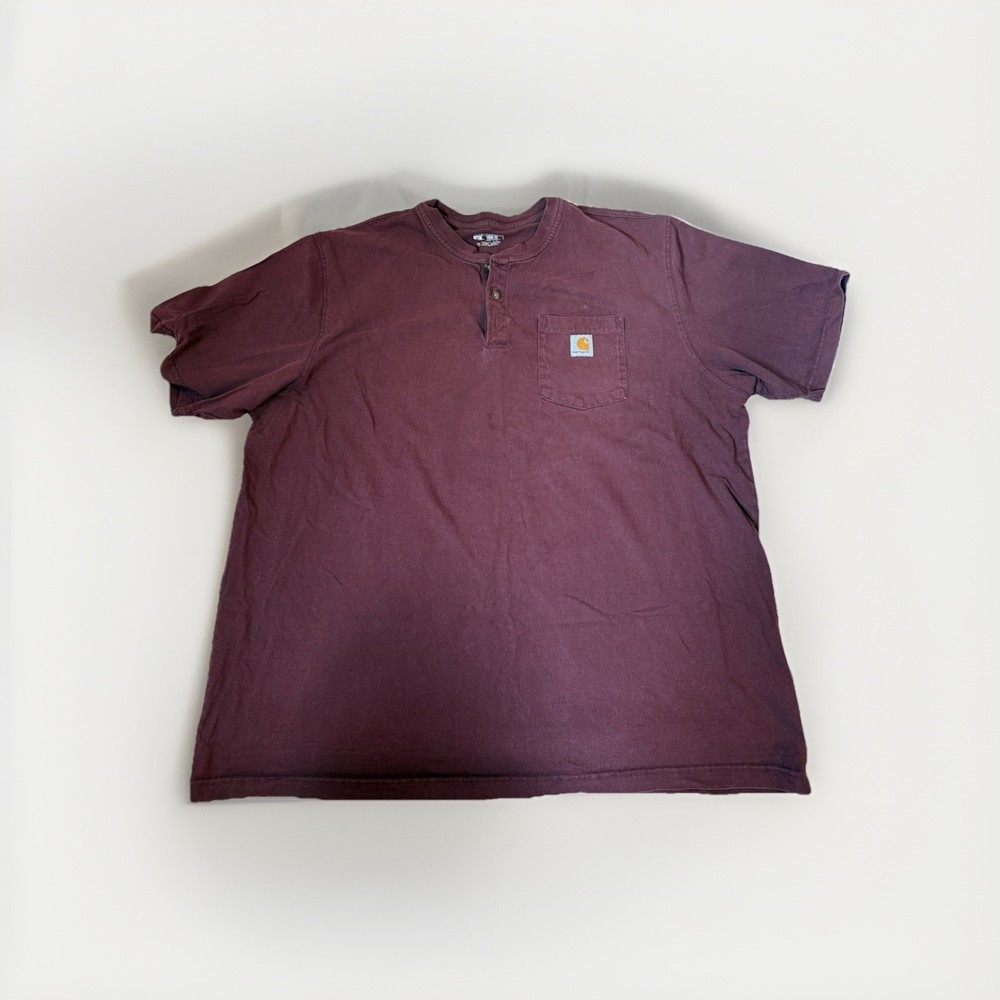 Carhartt Henley Shirt Mens 2XL Burgundy Good Original Fit Short Sleeve Pocket