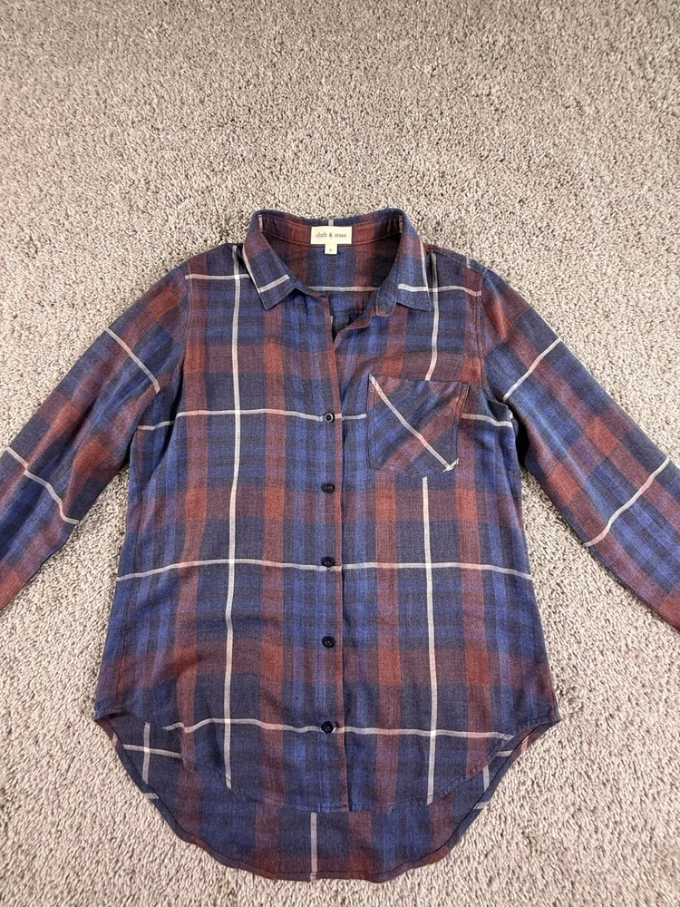 Cloth & Stone Anthropologie Plaid Women’s Pullover V-neck Shirt Small NWOT