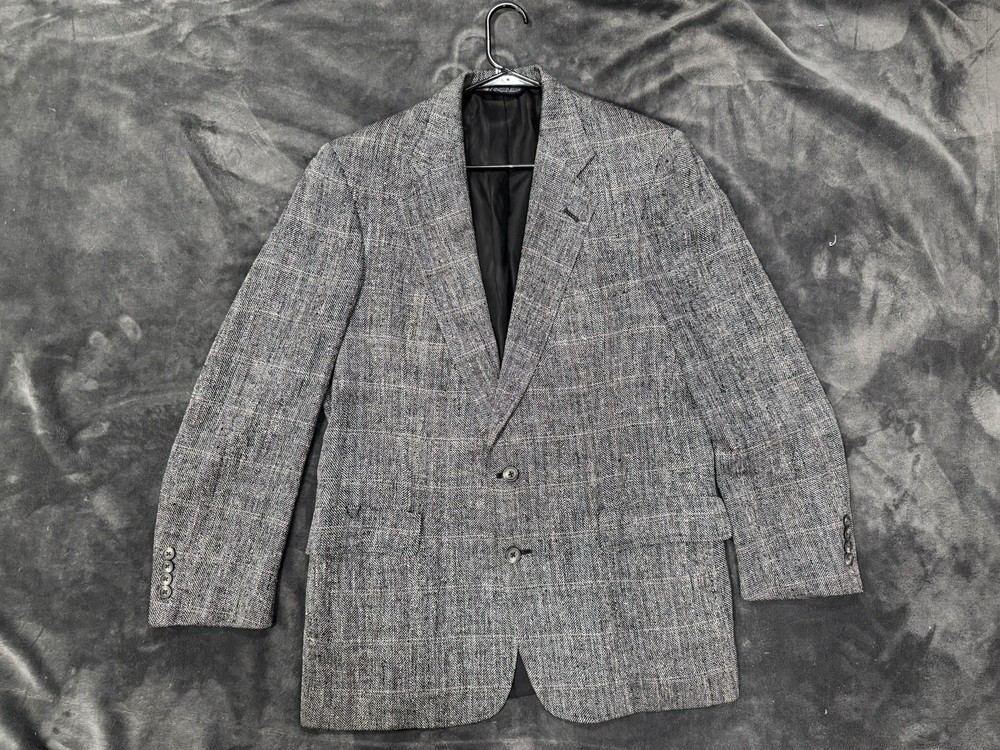 Austin Reed Silk Tweed Plaid Double-Vented Men's Blazer Four Sleeve Buttons