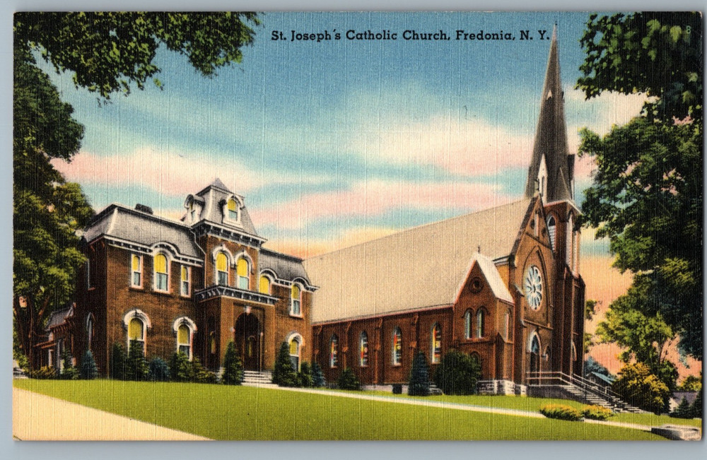 NY Fredonia St. Joseph’s Catholic Church Linen Postcard
