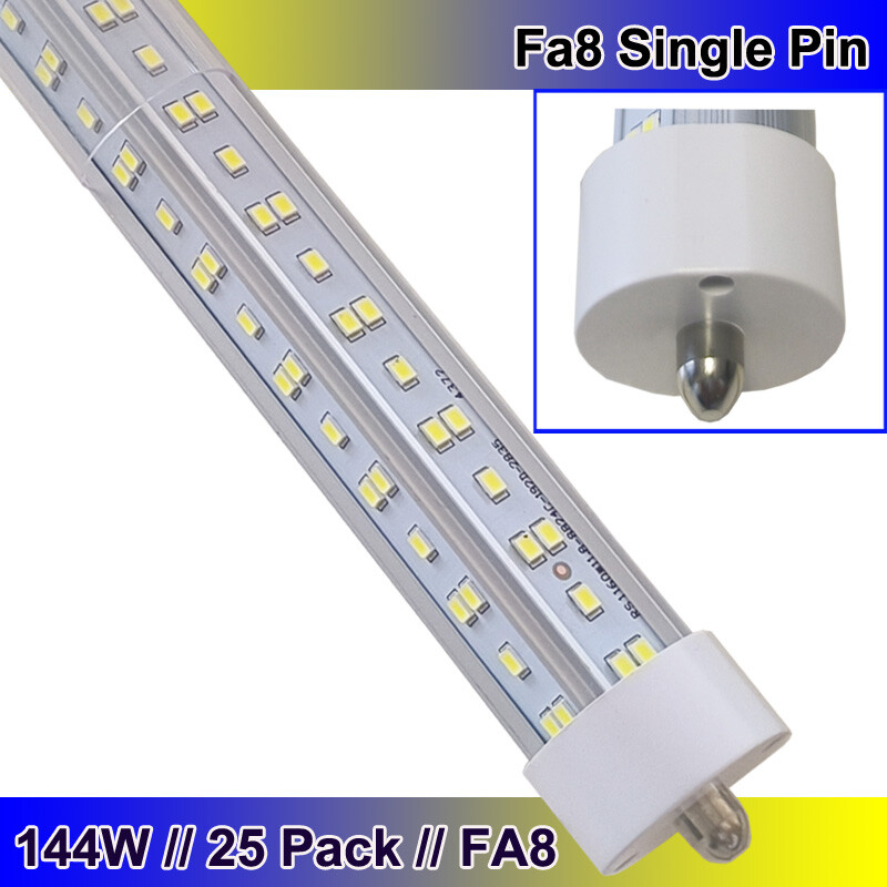 8FT LED Tube Light Bulbs 144W Single Pin Shop Lights 25 Pack  