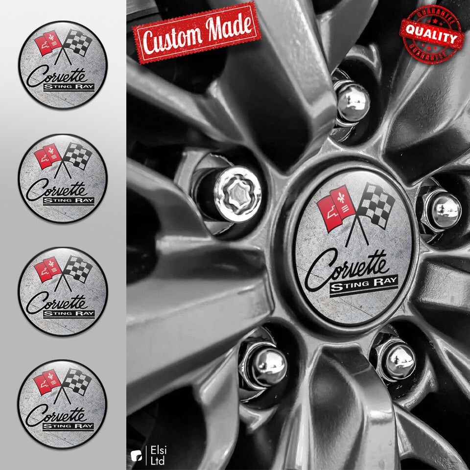 Custom Corvette C3 Wheel Cap Decals - 4-Piece Set of Premium Rim Emblems