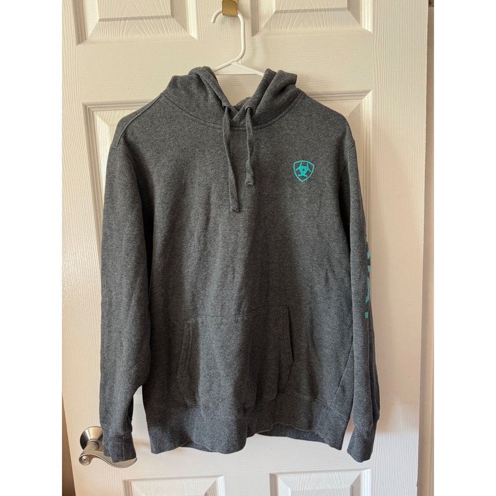 Ariat Hoodie Women Size Large Charcoal Gray Re-AL Logo Sleeve Graphic Pullover