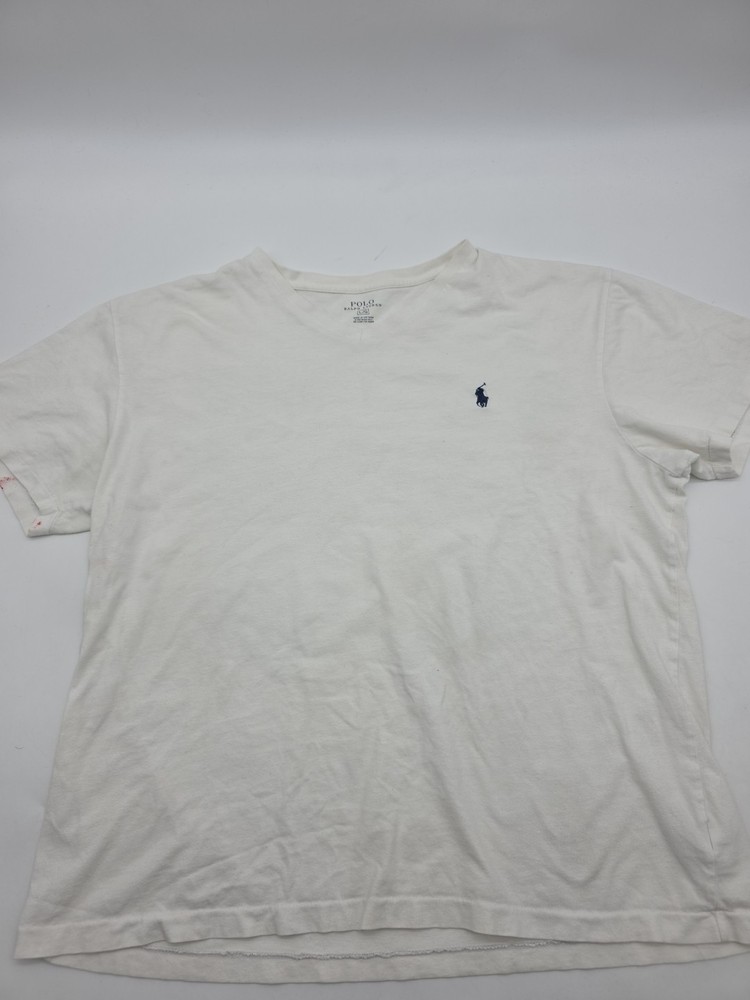 Polo Ralph Lauren T-shirt Men L White V Neck Logo Embroidered 100% Cotton.#39446