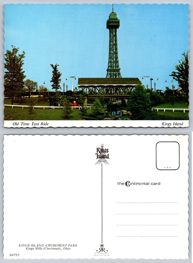 Kings Island Ohio Old Time Taxi Ride Eiffel Tower Postcard Amusement Park