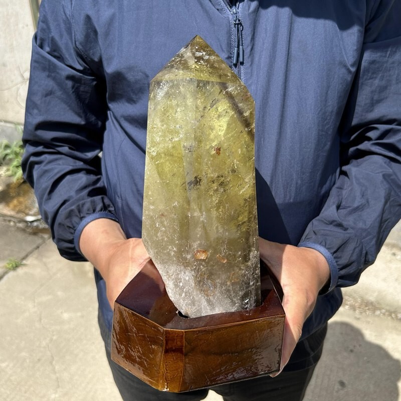 13LB Natural Smoky Citrine Quartz Obelisk Wand with Stand for Healing WA182