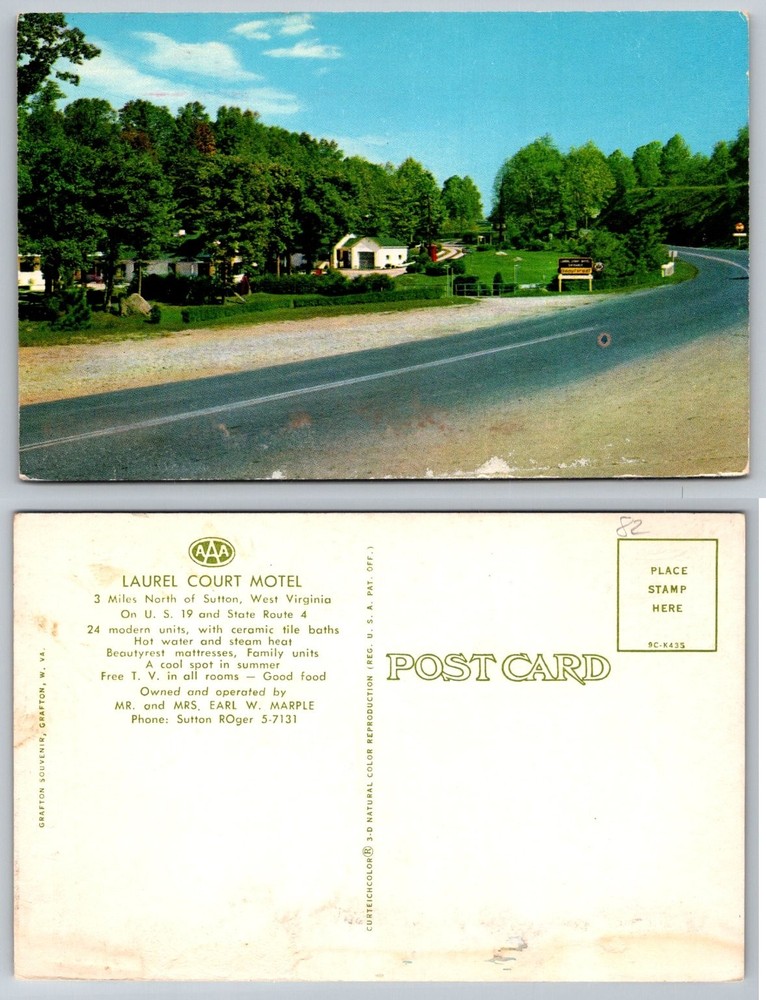 Laurel Court Motel Sutton WV Postcard US 19 State Route 4 Vintage Curteichcolor