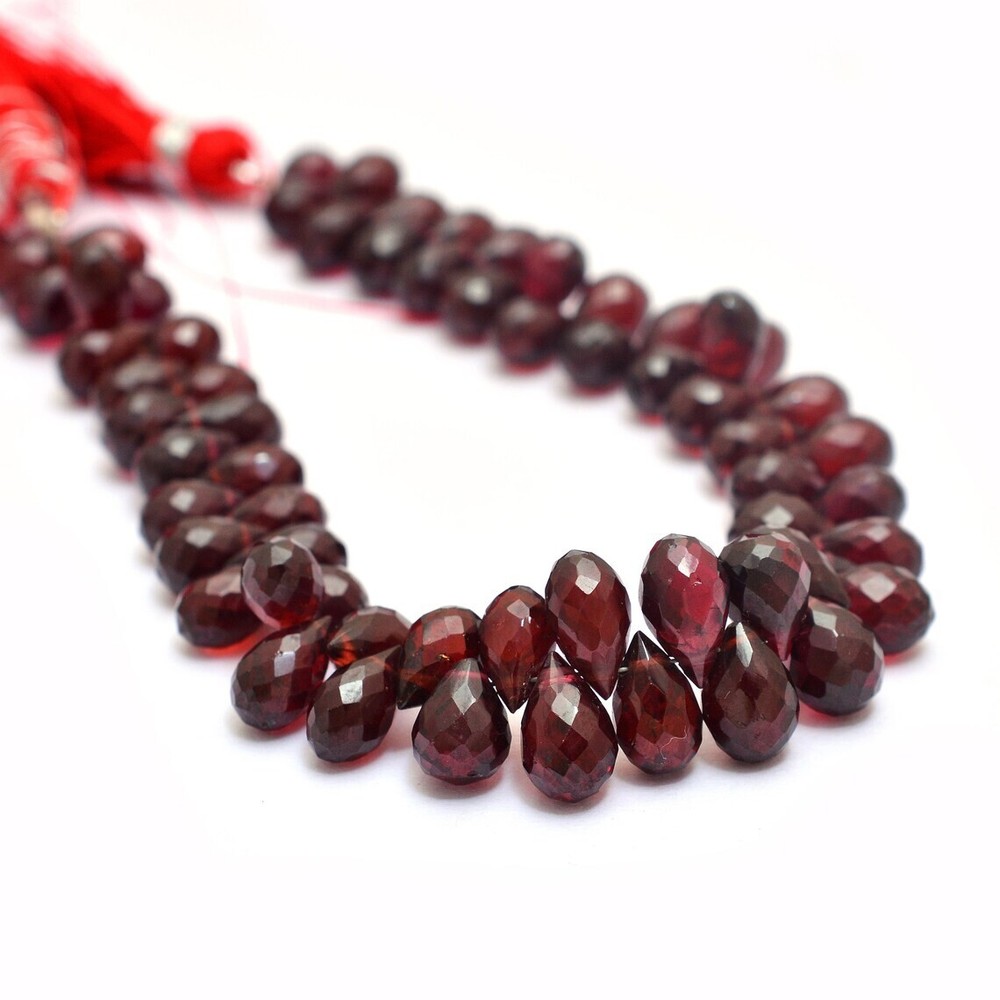 AAA+ Natural Red Garnet Faceted Teardrop Briolette Handmade Gemstone Beads 12Pcs