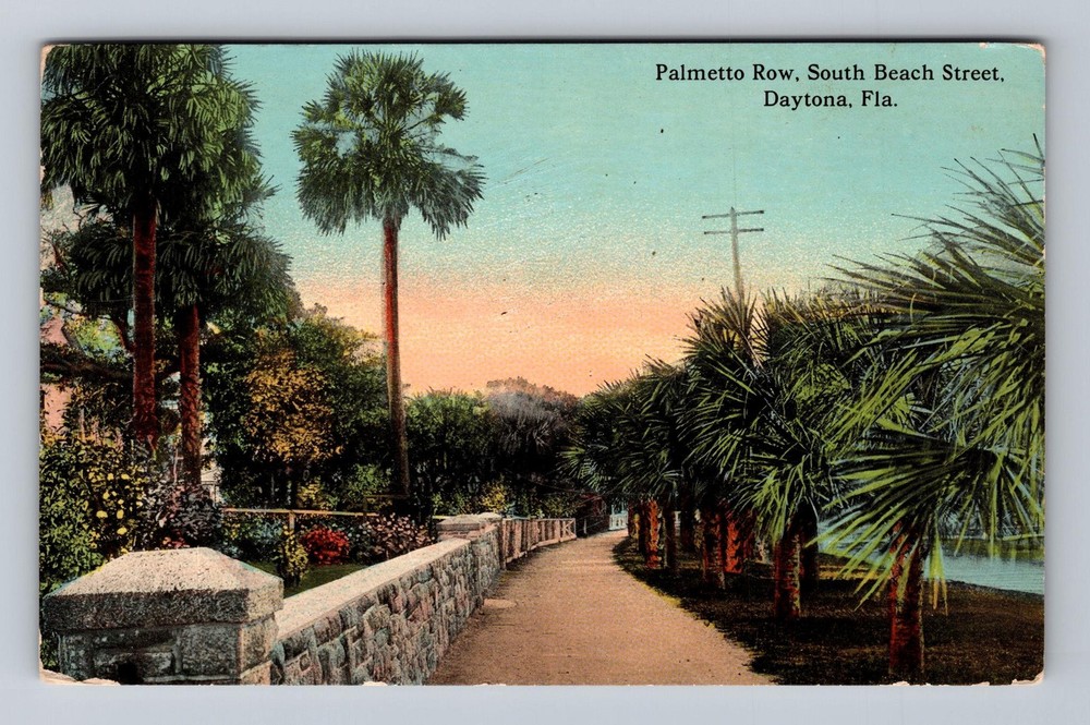 Daytona FL-Florida Palmetto Row South Beach Street Vintage Postcard