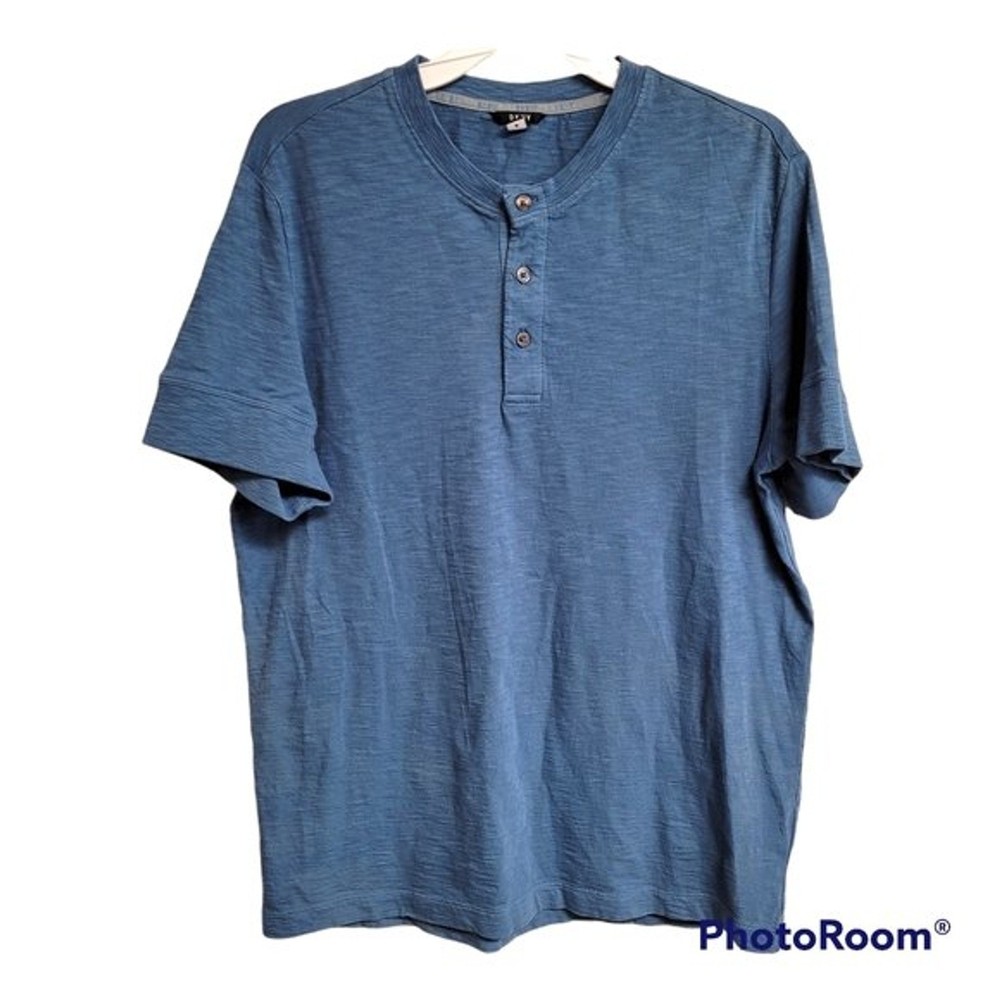 Dkny Blue Short Sleeve Slub Henley Shirt Men's Size Medium
