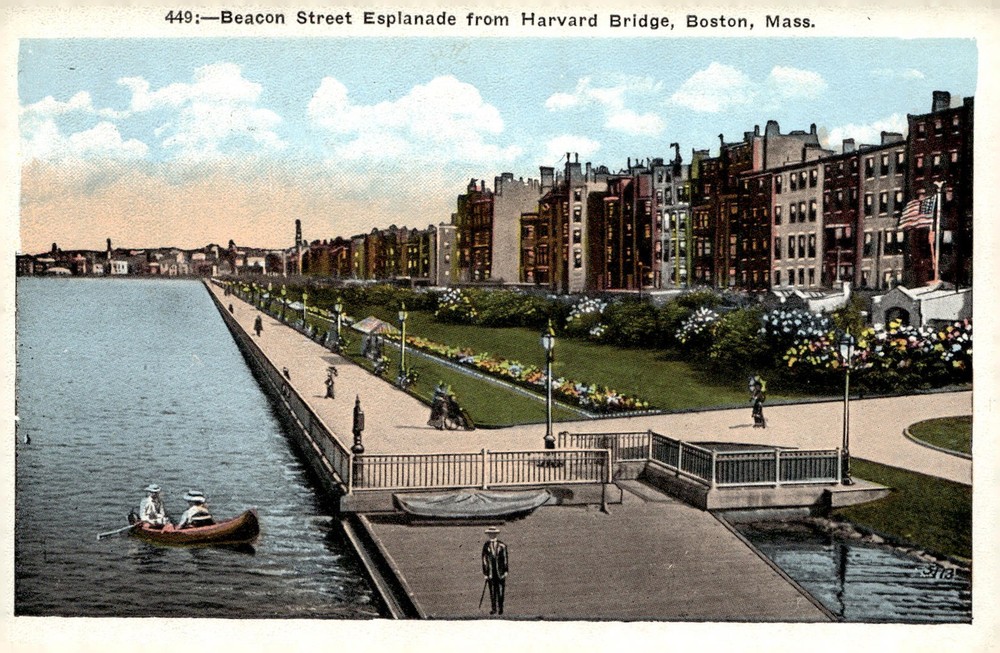 1930s Beacon Street Esplanade Boston Massachusetts Harvard Bridge Linen Postcard