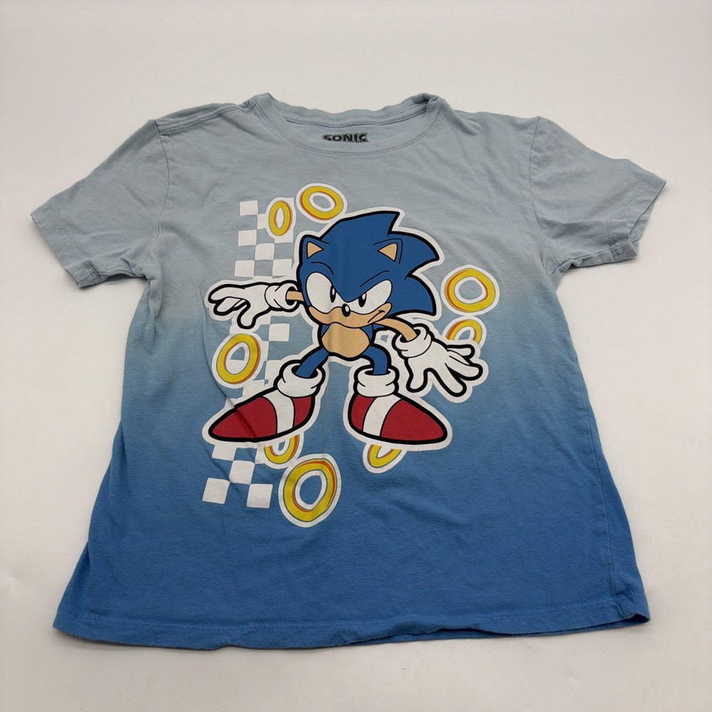 Sonic The Hedgehog Sega T-shirt Boys M Blue Graphic Print Logo 100% Cotton.43782