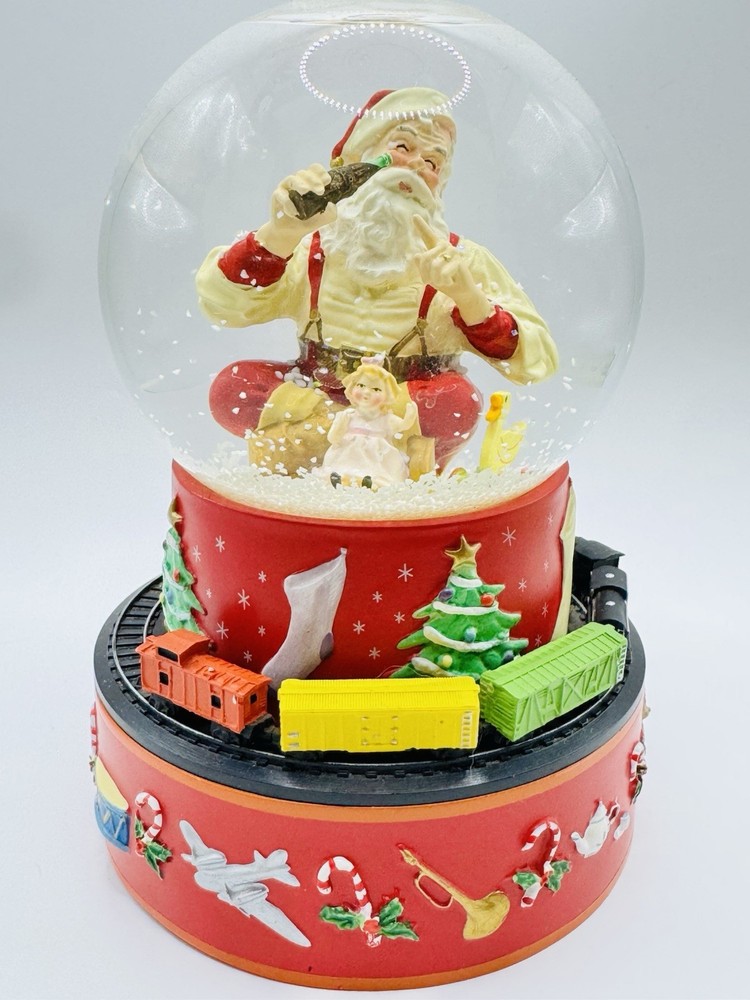 Vintage 1971 Hallmark Coca-Cola Santa Christmas Musical Snow Globe Moving Train