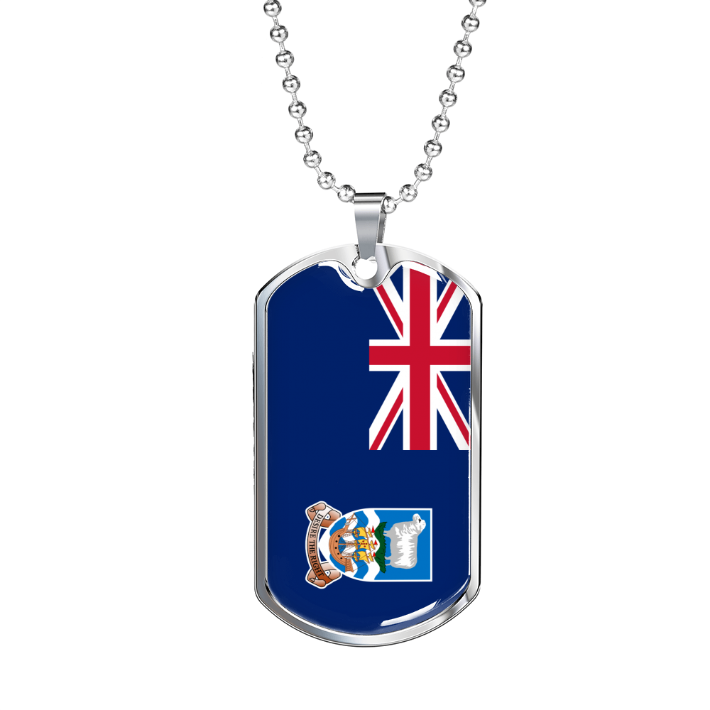 Falkland Island Flag Necklace Stainless Steel or 18k Gold Dog Tag 24