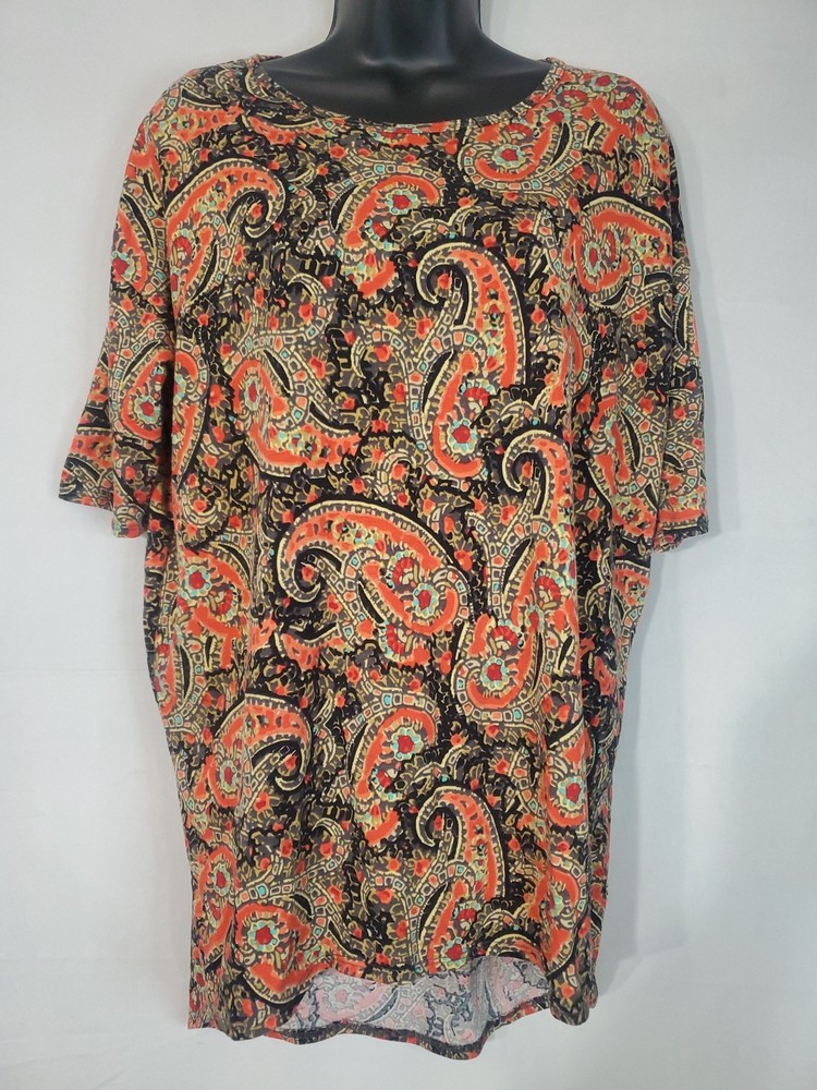 LuLaRoe T-shirt Women's Size XXS Paisley Short Sleeve High Low Oversized T-shirt
