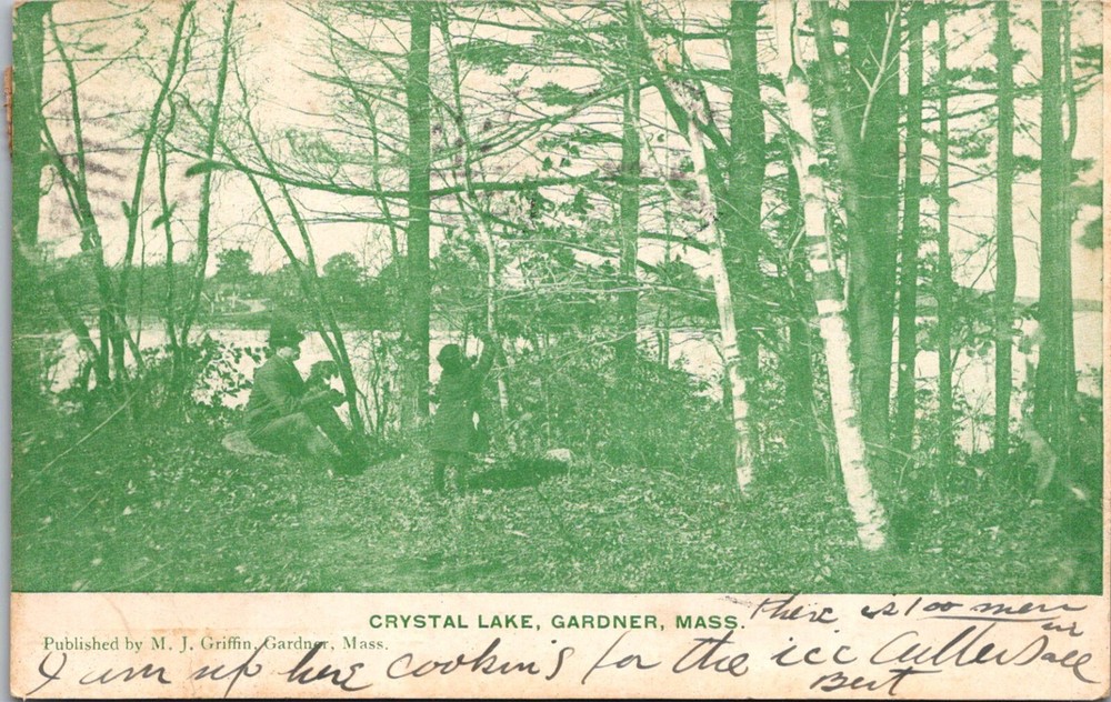 View of Crystal Lake, Gardner MA Undivided Back c1907 Vintage Postcard D59