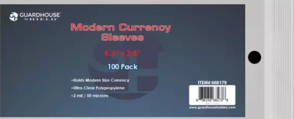 100 BCW Currency Sleeves 2mil Acid Free Regular Dollar Bill Banknote Thin Sleeve-image