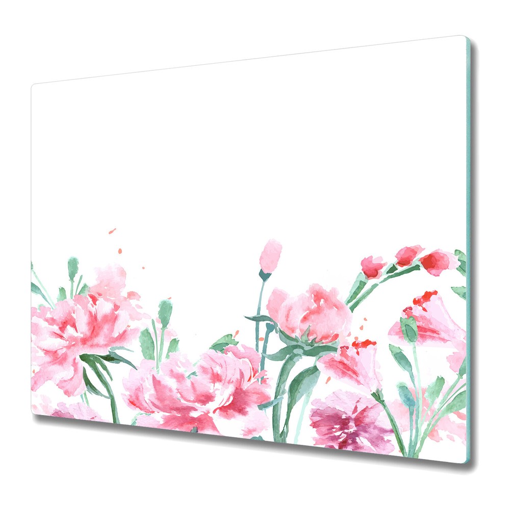 Tempered Glass Worktop Saver Chopping board floral pink 60x52