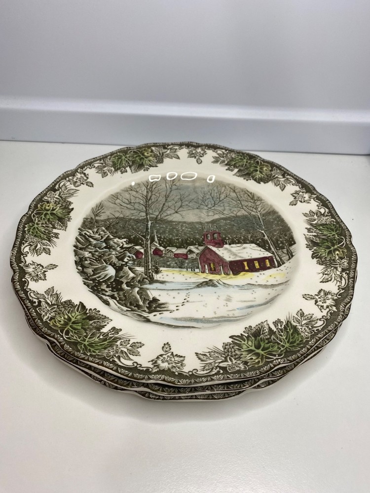Set Of 3 Johnson Bros The Friendly Village School House 9.75” Dinner Plates