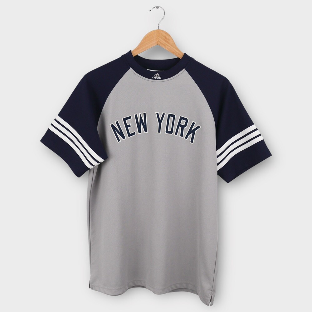 New York Yankees Jersey Men's Large Gray Baseball Short Sleeve Crew Neck Adidas