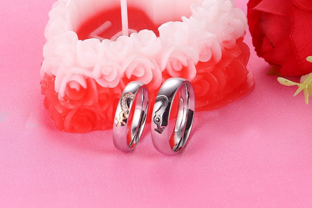 Titanium Steel Couple Ring Micro Inlaid Diamond Men Women Symbol Sign Jewelry