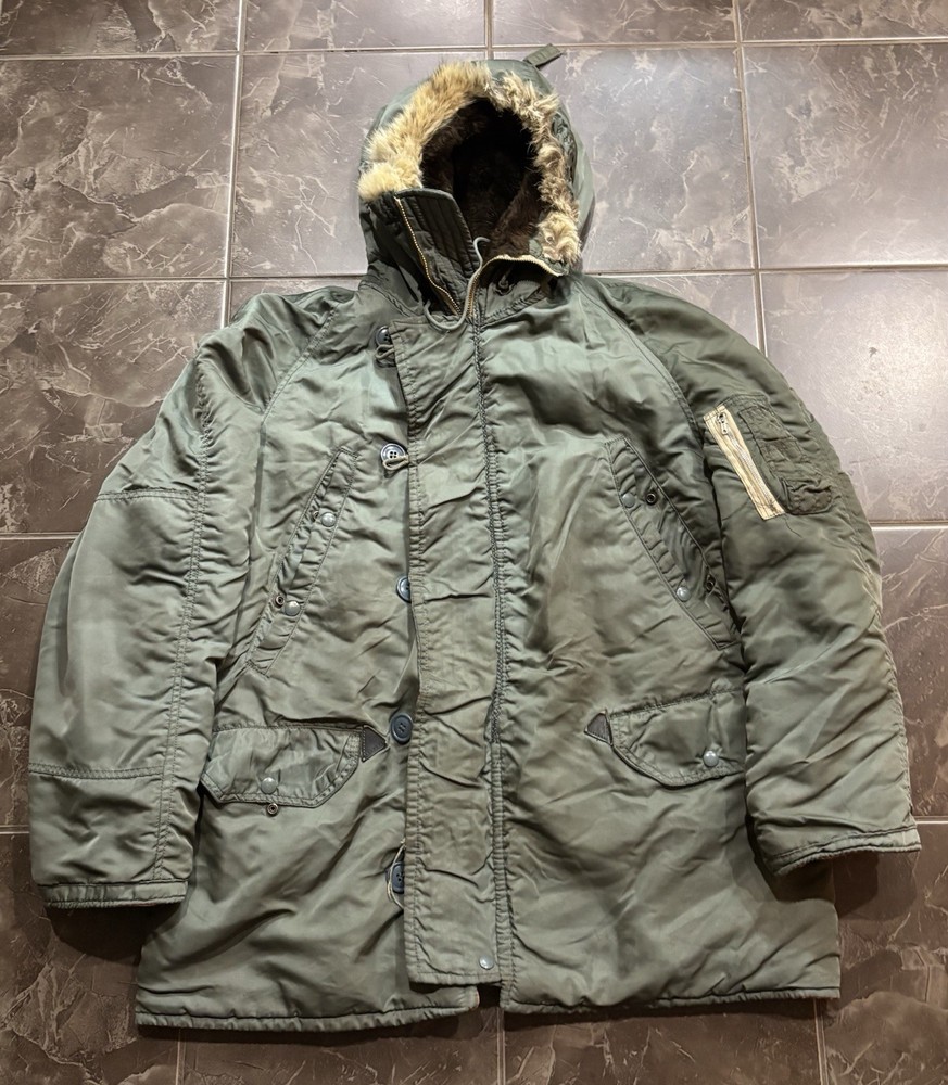 Vintage N-3B Military Green Parka Jacket Men’s Size XL