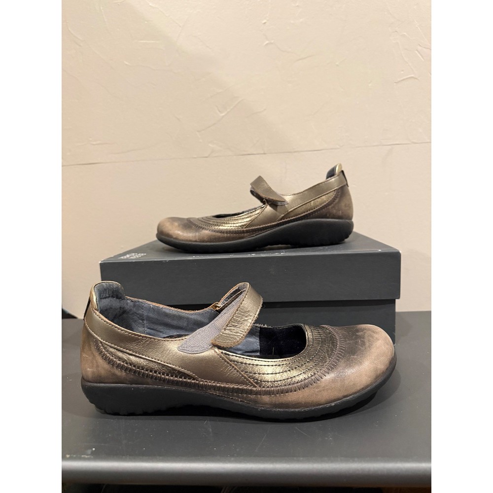 Aetrex Mary Jane Comfort Shoes Metallic Bronze Leather Women Size 39 EU