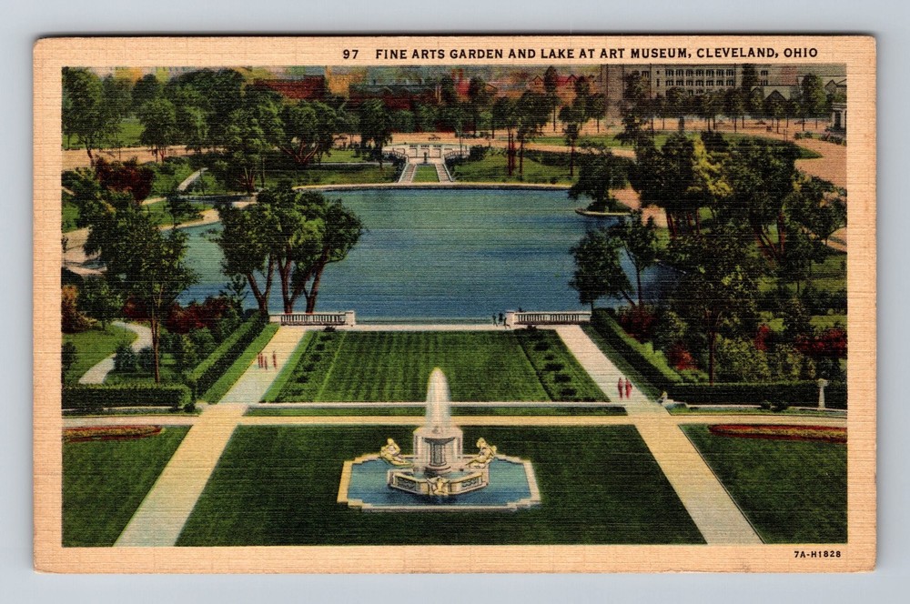 Cleveland OH-Ohio Fine Arts Garden And Lake At Art Museum Vintage Postcard PC