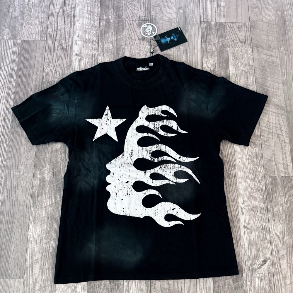 Hellstar Men's Black Graphic Print Cotton Crew Neck T-Shirt Size L