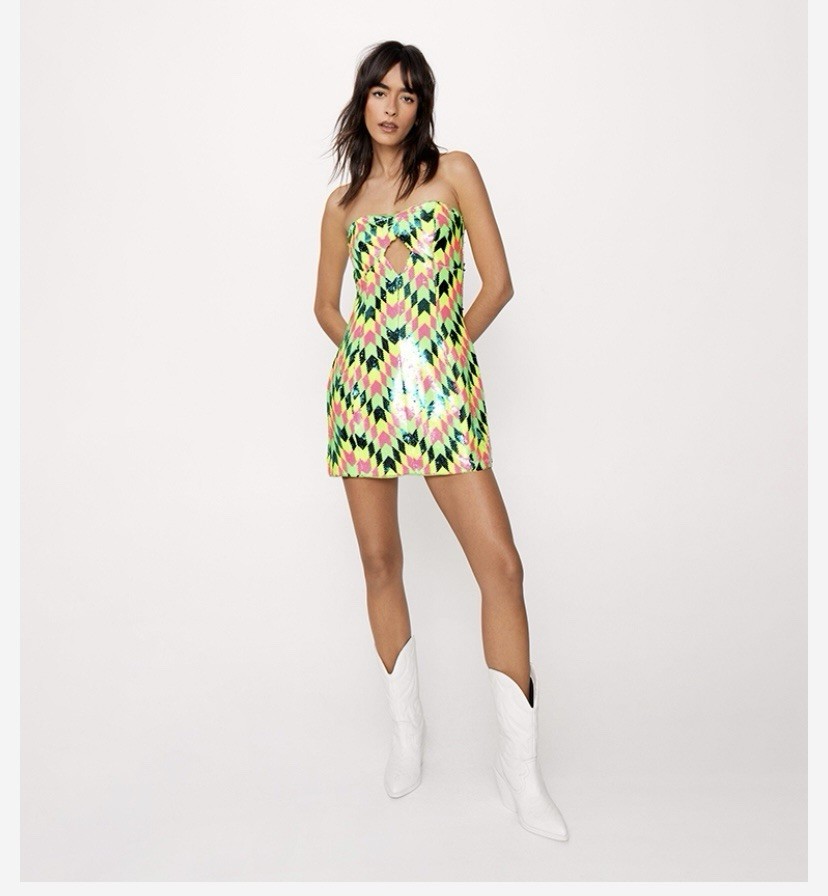 NASTY GAL Bandeau Sequins Mini Dress Size 10 NWT