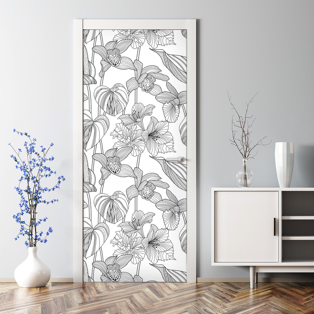 Floral Bubble Free Door sticker green and white Decal Decor wall cover in