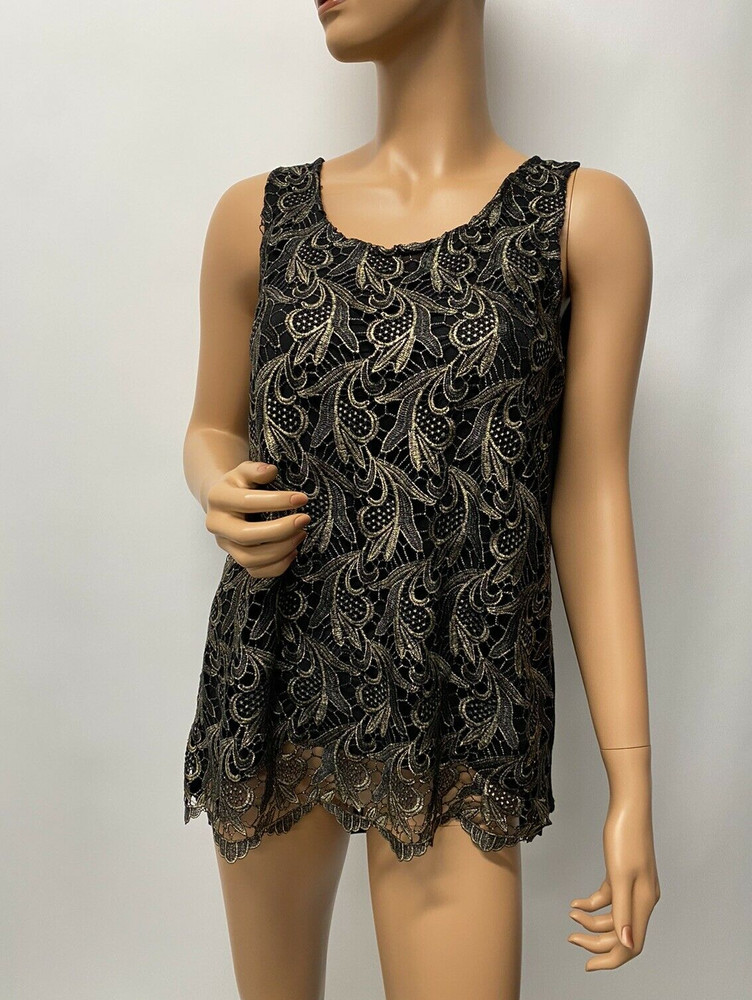 tops size medium black and metalic golden lace sleeveless