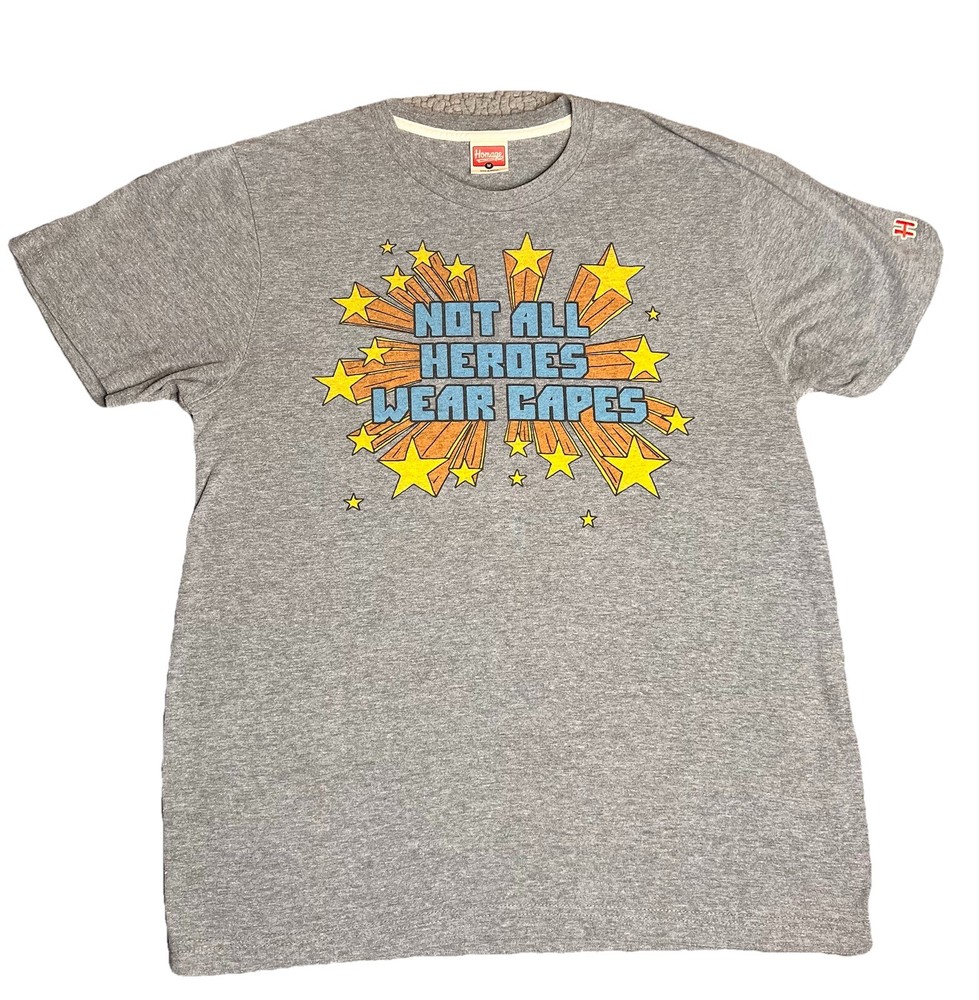 Homage Not All Heroes Wear Capes Gray And Orange T Shirt Mens Size M