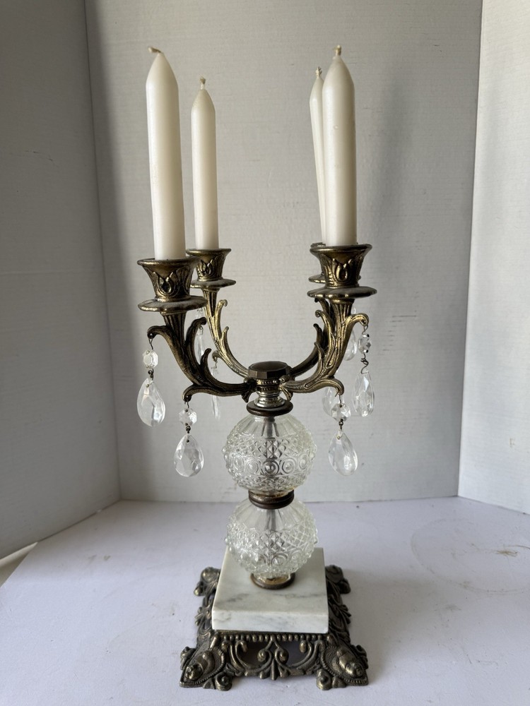 Vintage 4 Light Brass/Crystal Candelabra