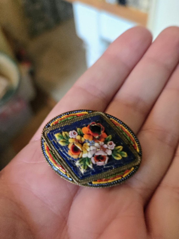 Antique Micro Mosaic Floral Millefori Brooch
