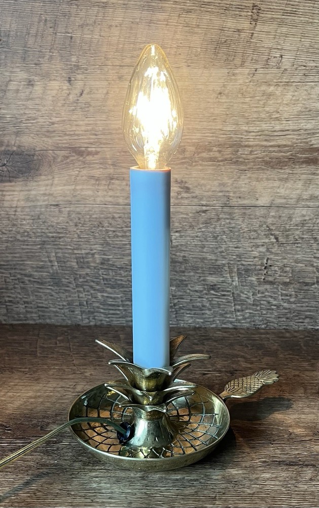 VTG Halo Brass Pineapple Night Light Candle Stick Lamp Retro Decor 9” Tall Rare