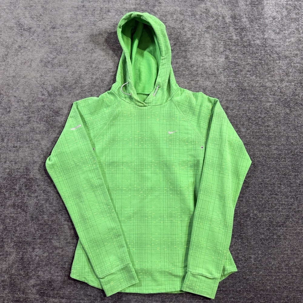 Nike Dri-Fit Running Hoodie Women’s Small Green Pullover Thumb Holes Zip Pocket