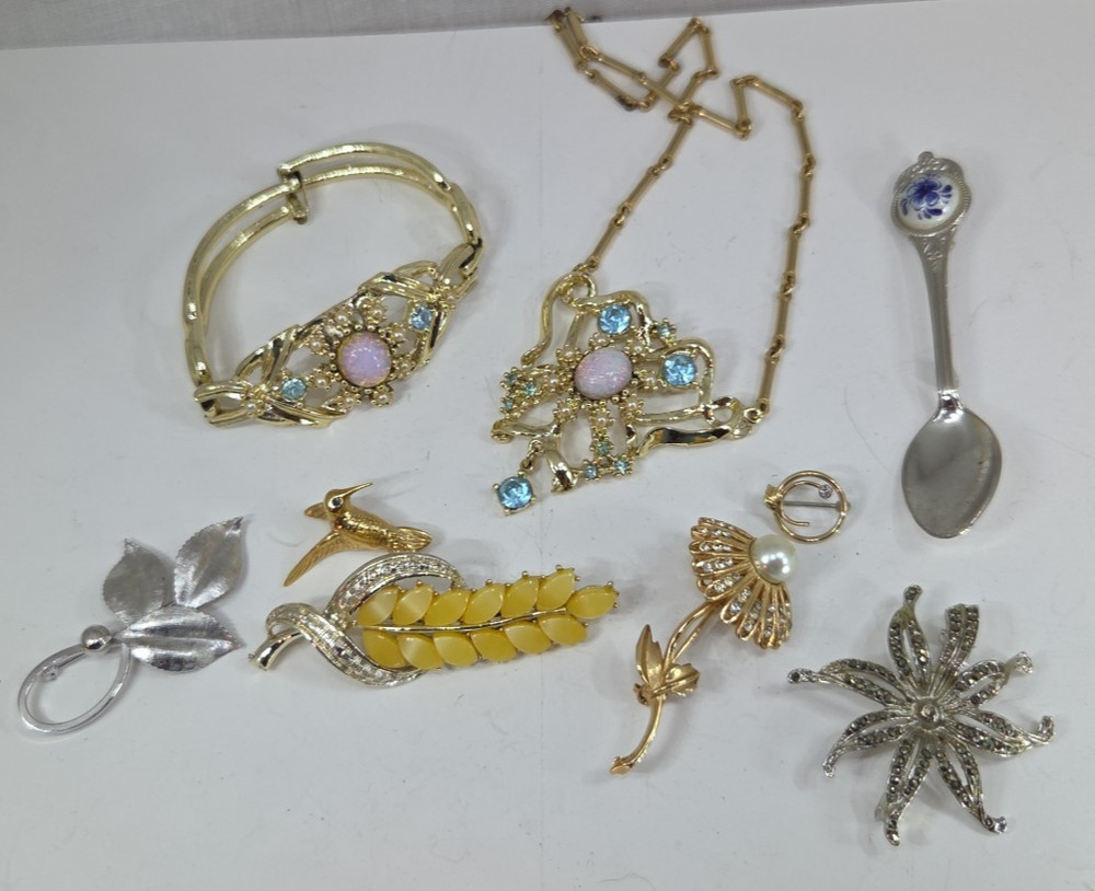 Vintage Pin Necklace Bracelet Lot Sterling Van Dell Gold tone 9 pc