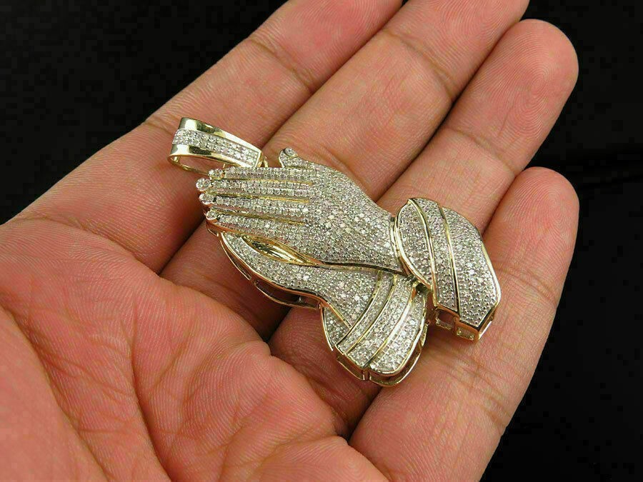 1.80Ct Round Brilliant Cut Diamond Praying Hands Pendant in 14K Yellow Gold