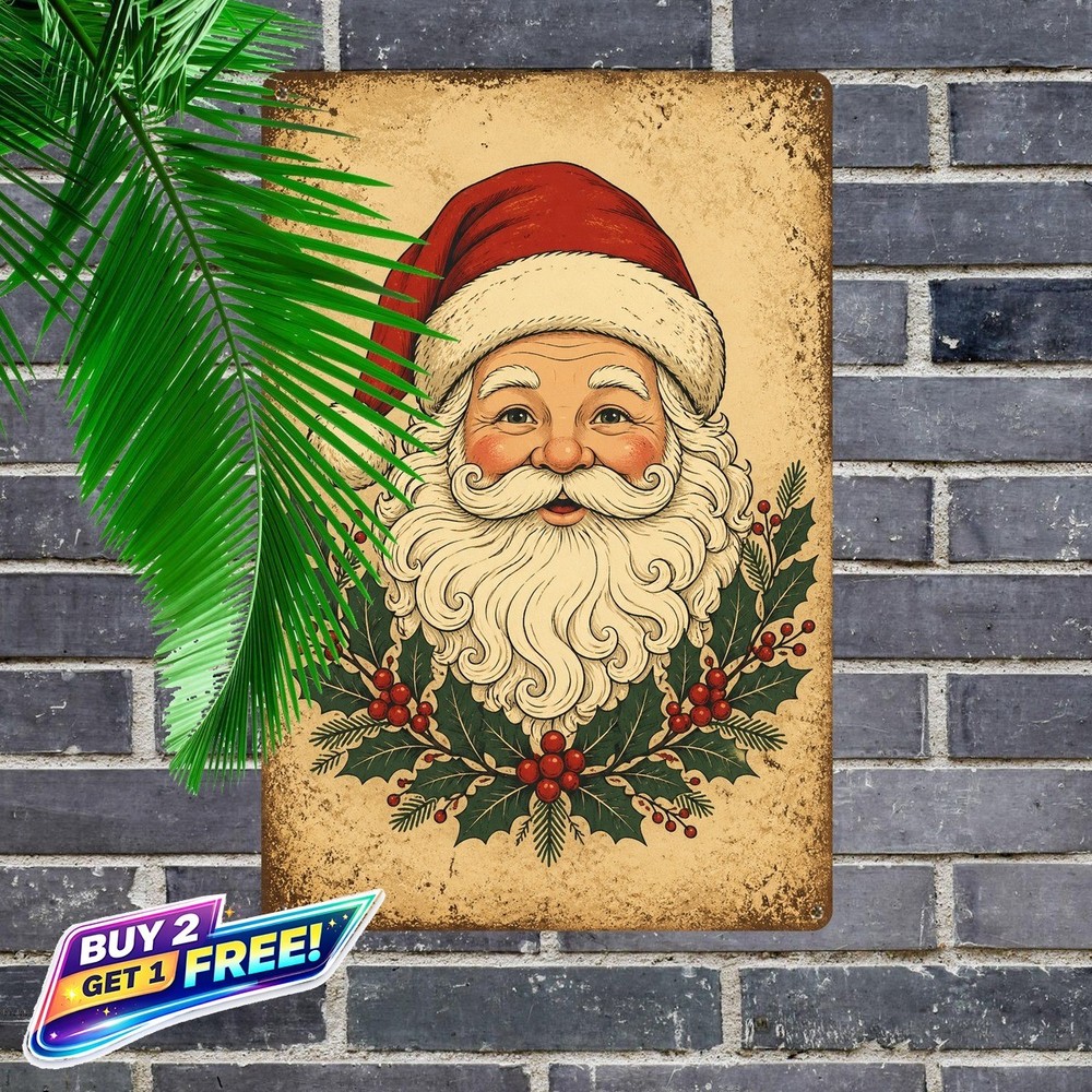 Vintage Santa Claus Portrait Christmas Wall Art Metal Tin Sign