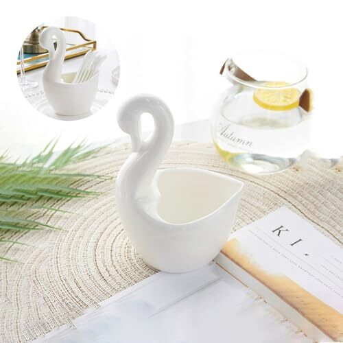 Ceramic Utensil Holder, 1pce Kitchen Utensil Holder White Ceramic Makeup Swan