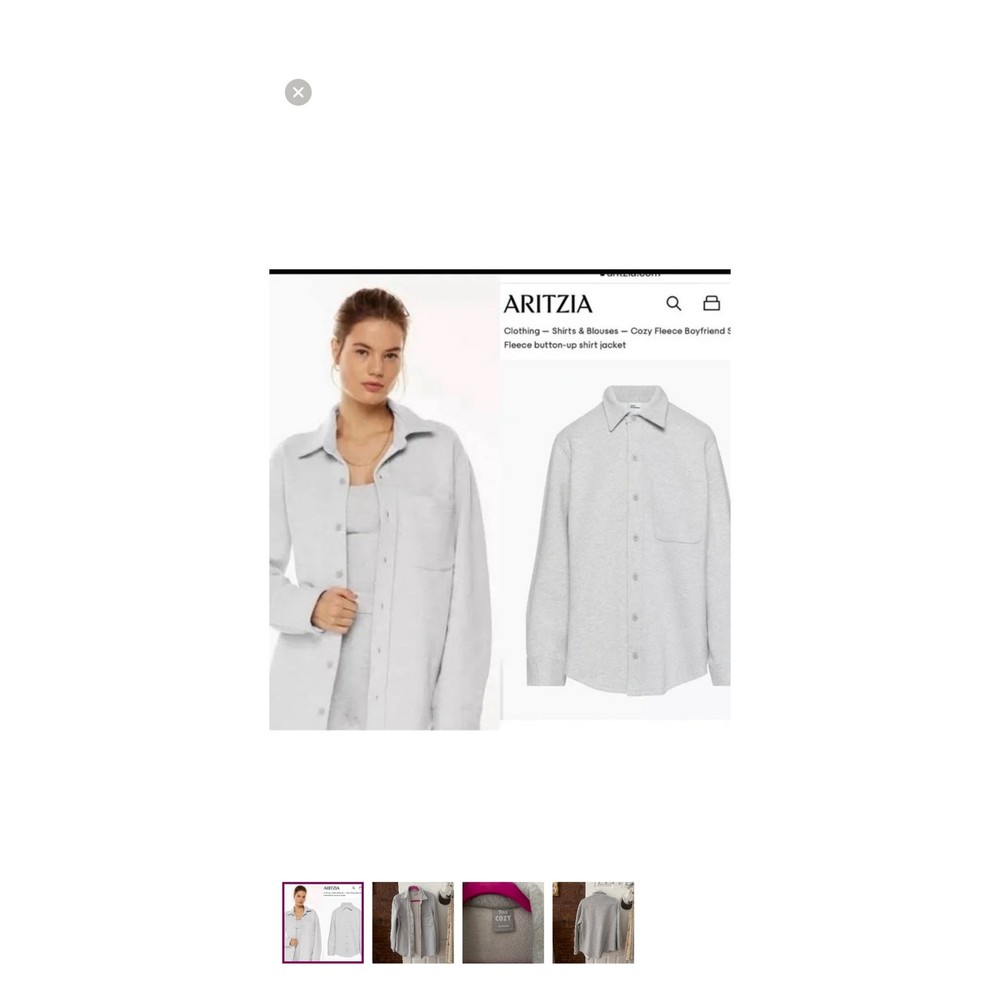 TNA Cozy Button Fleece Boyfriend Fit Button Down Shacket Jacket Gray Grey Small