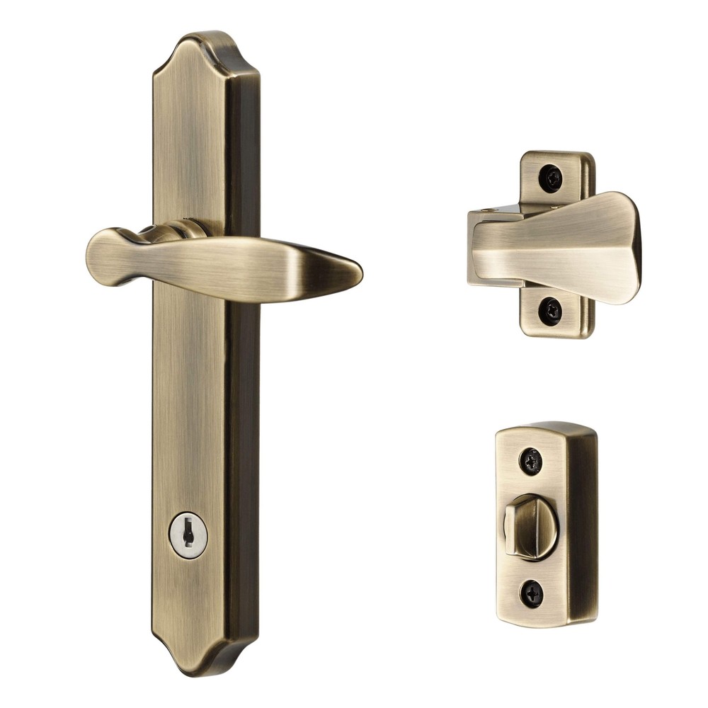 Antique Brass Outswing Door Lever with Deadbolt Lock Set - 4-Piece