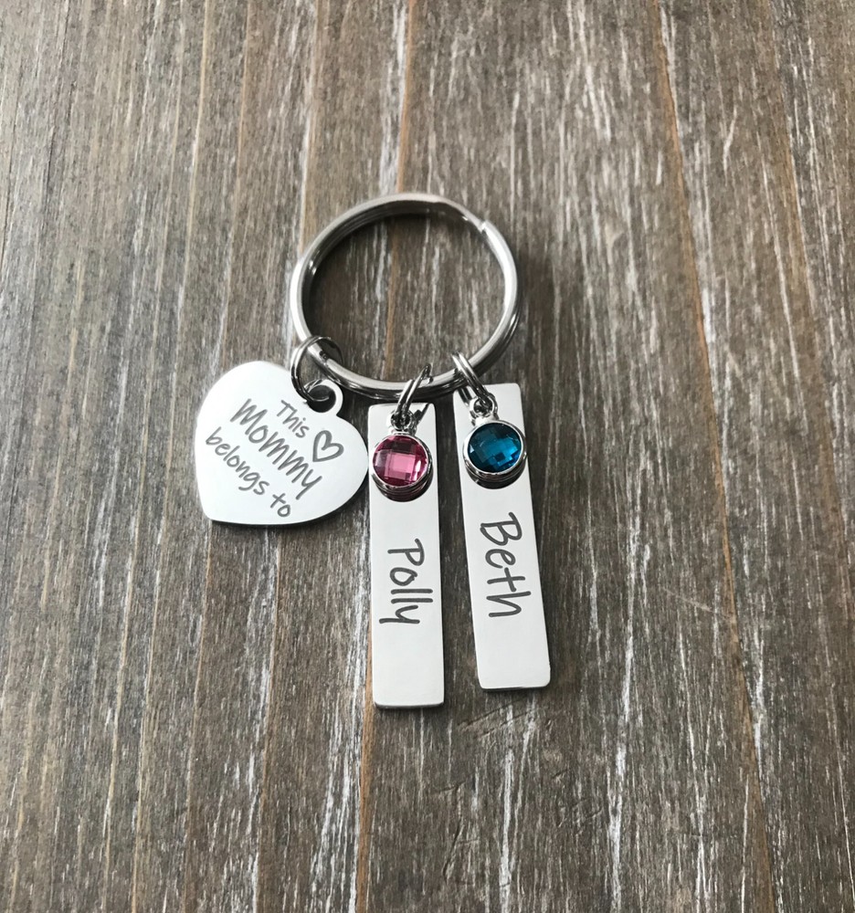 Mommy Keychain personalized engraved name birthstone custom Mother Jewelry Gift
