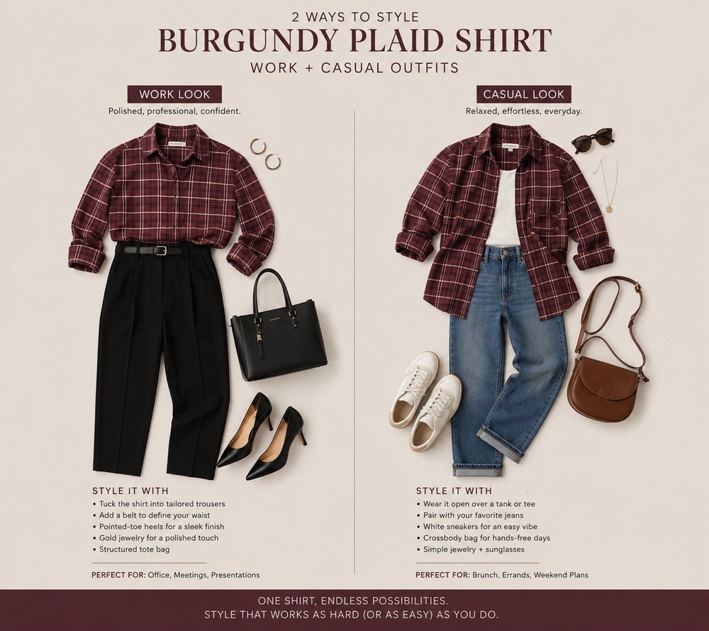 by Stem & Vine Burgundy White Black Plaid Collared Button-Up Long Sleeve Shirt L