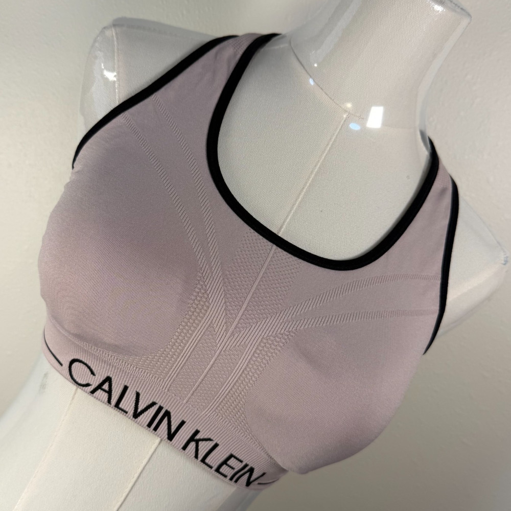 Calvin Klein Performance Sports Bra Medium Pink Black Racerback Seamless