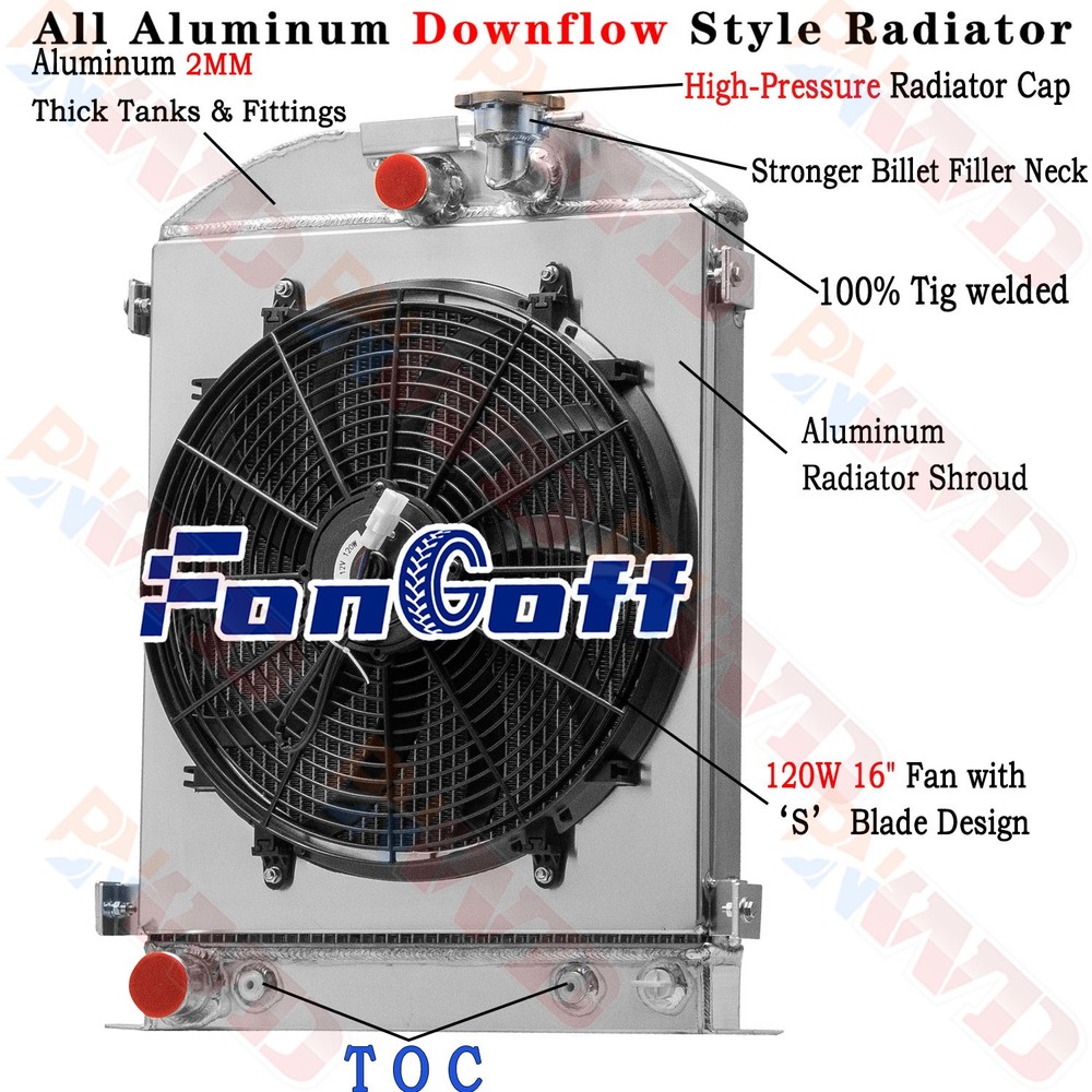 3 Row Radiator Shroud Fan for 1929-1931 Ford Hi-Boy Grill-Shells Ford V8 Engine